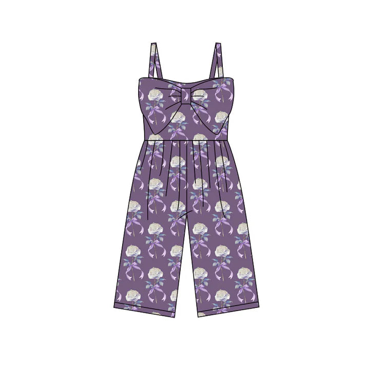 Preorder (moq 5)Baby Girls Purple Strap Bows Flowers Pants Jumpsuits 11.28