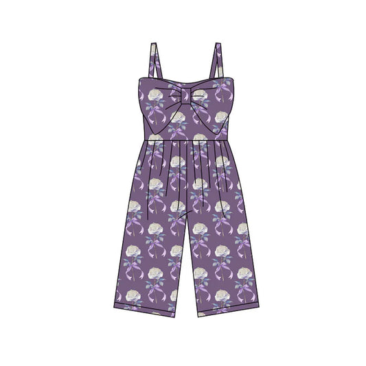 Preorder (moq 5)Baby Girls Purple Strap Bows Flowers Pants Jumpsuits 11.28