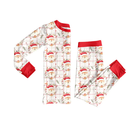 Preorder (moq 5)Baby Girls Long Sleeves Santa Plaid Top Pant Pajamas Sets 6.10