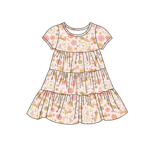 Preorder(moq 5) Baby Girls Rabbits Carrots Flowers Easter Patchwork Ruffle Knee Length Dresses 11.7