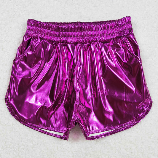 Baby Girls Shorts Purple Pocket Leather Elastic Bottom Shorts SS0412 3.1