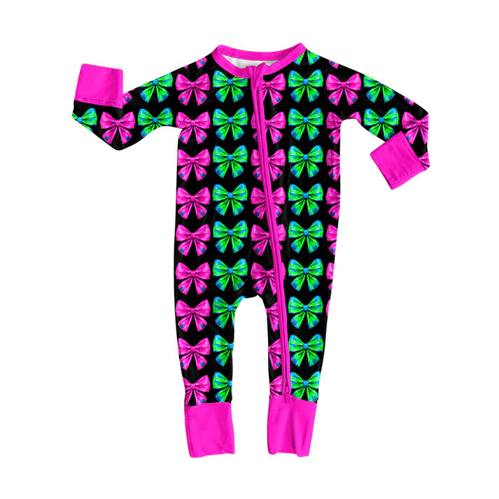 Preorder(moq 5)Baby Girls Colorful Bows Plaid Zipper Pant Rompers 7.26