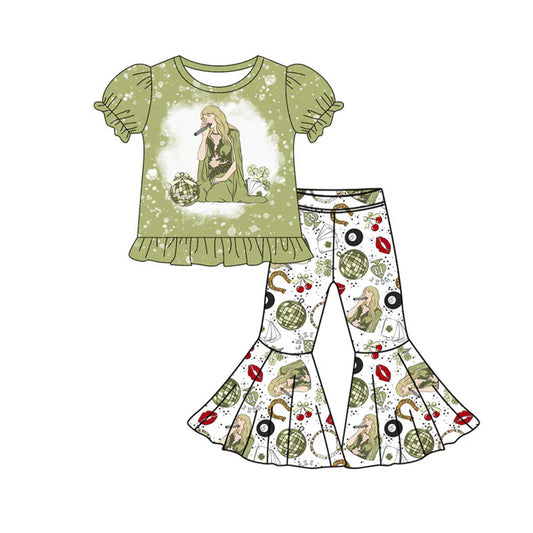 Preorder(moq 5) Baby Girls Green Clovers Singer Top Bell Bottom Pants St Patrick Clothes Sets 10.21