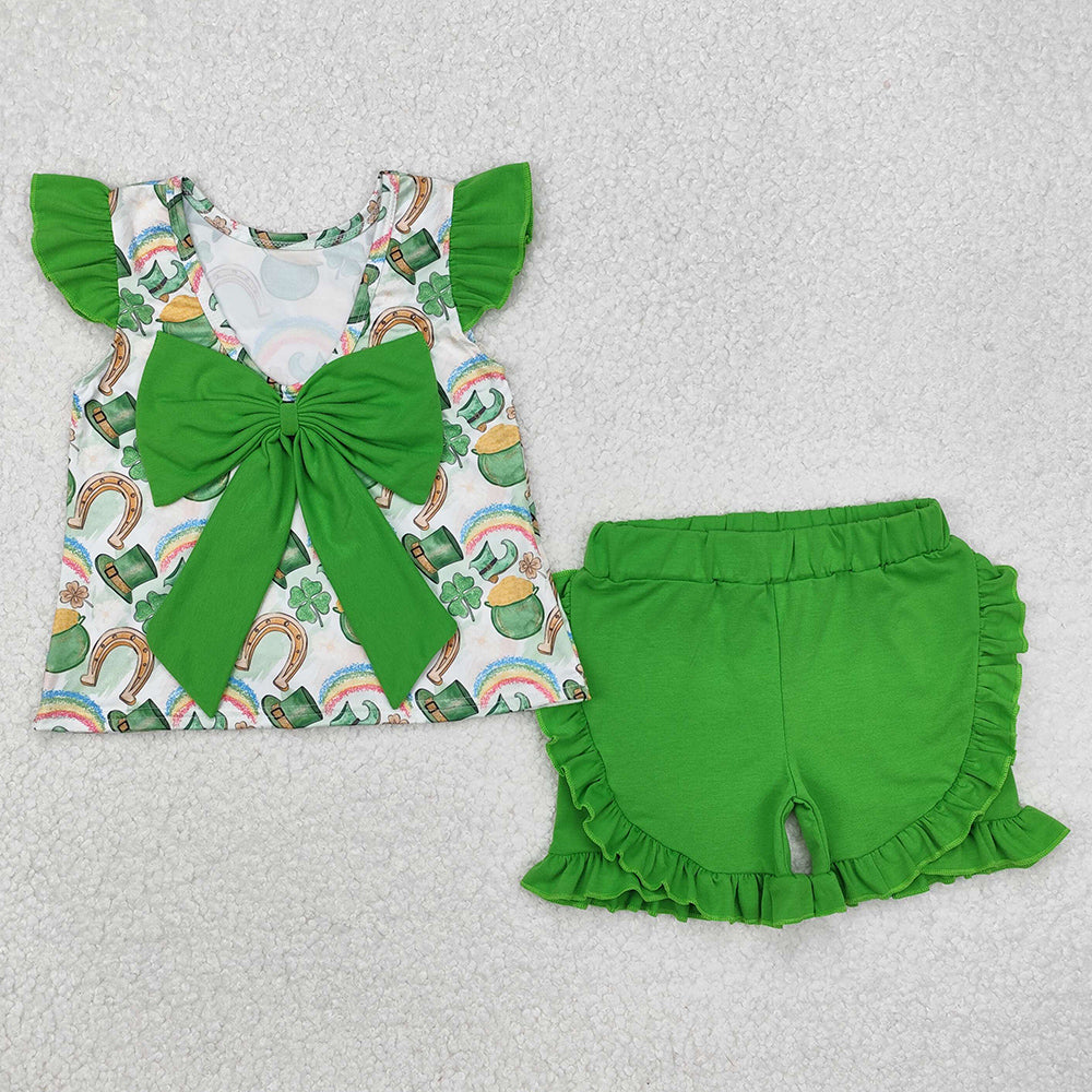 Baby Boys Clothes St Patrick Day Qautrefoil Shirts Shorts Sibling Girls Sets BSSO1165