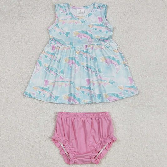 Baby Girls Clothes Blue Shark Tunic Top Bummies Clothes Sets GBO0464 3.1