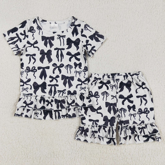 Baby Girls Clothes Black Bows Shirts Ruffle Shorts Sets GSSO1852