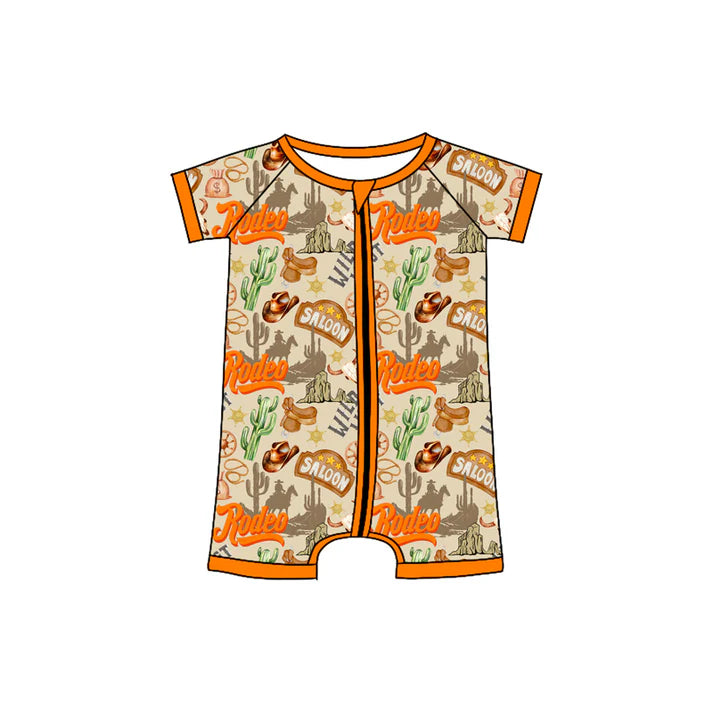 Preorder (moq 5)Baby Boys Khaki Short Sleeves Cactus Hats Wild Western Zipper Rompers 4.24