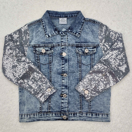 Baby Girls Jeans Jacket Light Denim Sequin Long Sleeve Jackets Cardigans GT0148