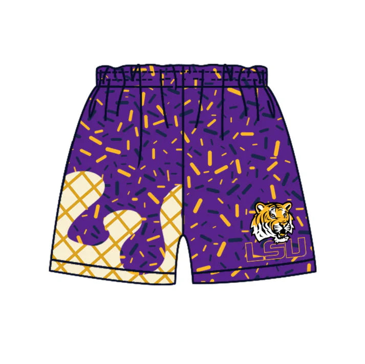 Preorder MOQ 5 L S U tiger purple ice cream sprinkle boys team shorts 8.20