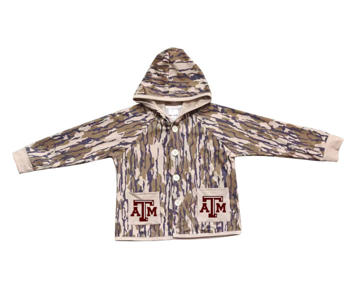 Preorder (moq 5)Baby Boys Olive Camo ATM Pockets Team Button Hoodie Jackets Top 11.24