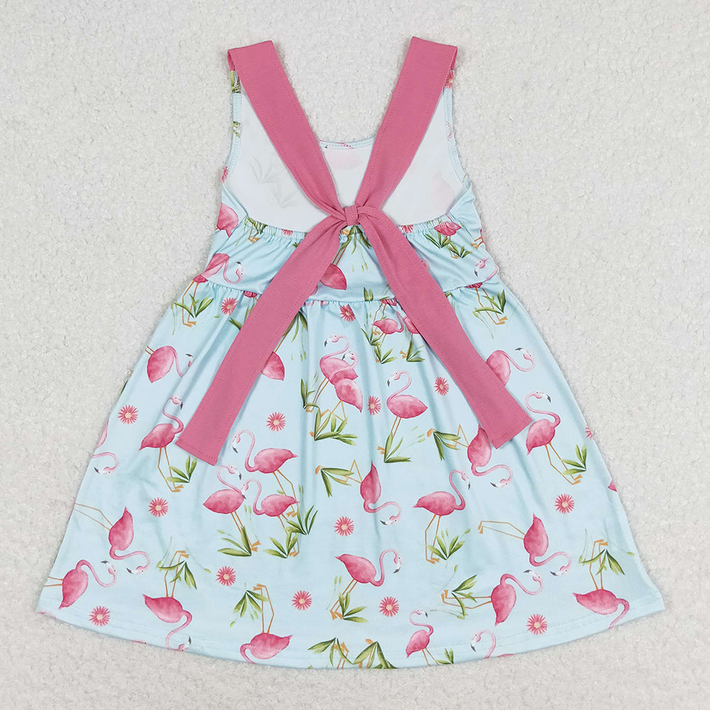 Baby Girls Dress Flamgo Sleeveless Bows Summer Knee Length Dresses GSD0693