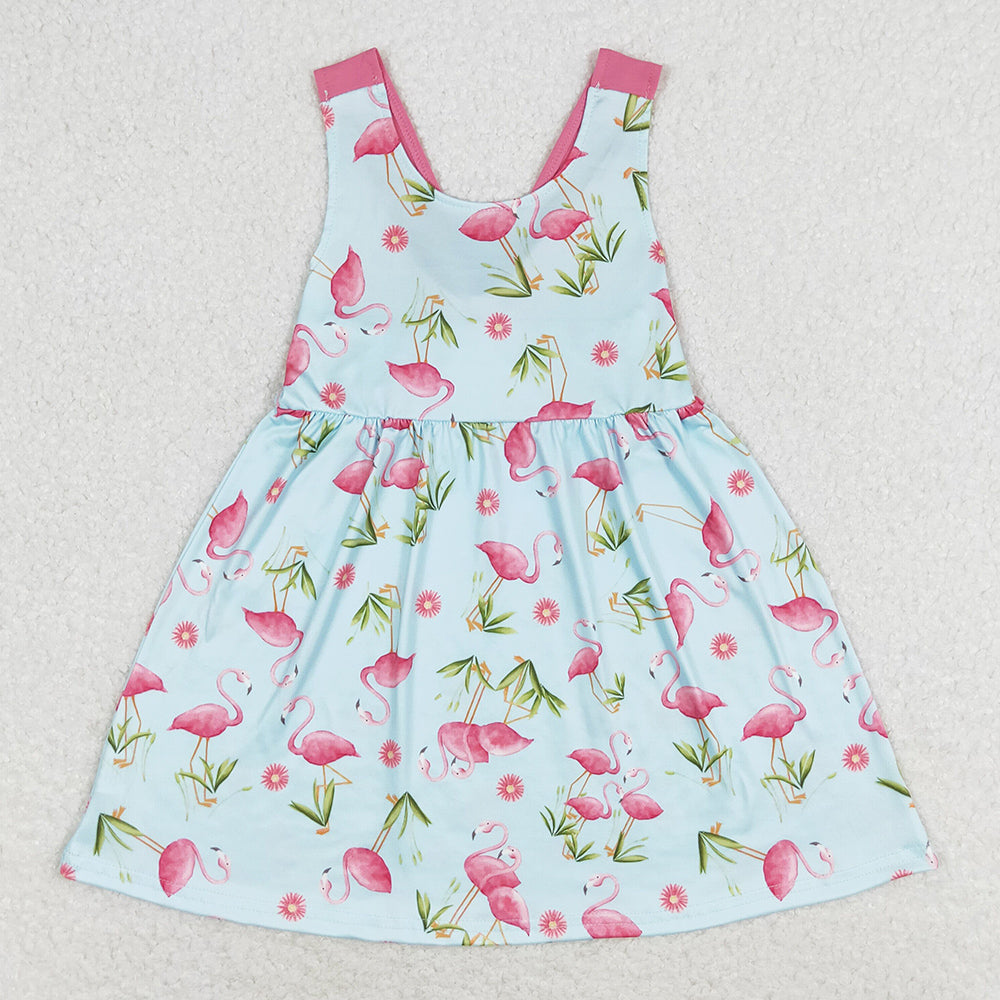Baby Girls Dress Flamgo Sleeveless Bows Summer Knee Length Dresses GSD0693