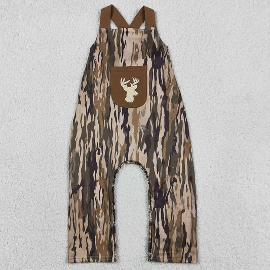 Baby Boys Rompers Embroidery Deer Strap Southern Olive Camo Pocket Hunting Pant Jumpsuits SR4048