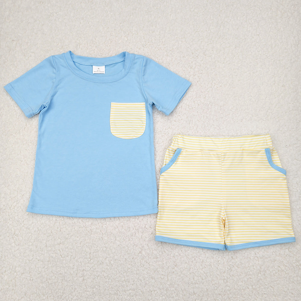Baby Boys Clothes Blue Pocket Top Stripes Pockets Shorts Sets BSSO1393 4.2