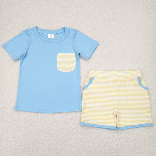 Baby Boys Clothes Blue Pocket Top Stripes Pockets Shorts Sets BSSO1393 4.2