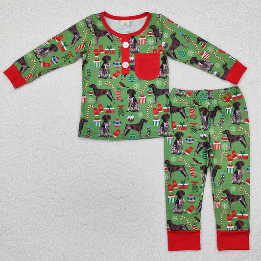 Baby Boys Pajamas Sibling Christmas Dogs Green Tee Bamboo Pajamas Sets BLP0672