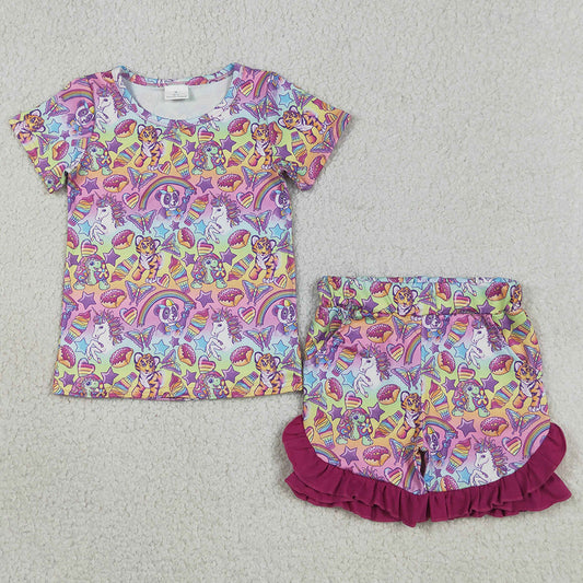 Baby Girls Clothes Stars Cartoon Animals Top Ruffle Shorts Clothes Sets GSSO3472