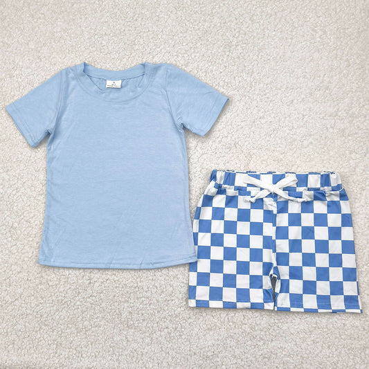 Baby Boys Clothes Blue Short Sleeves Top Plaid Shorts Sets BSSO1469 4.21