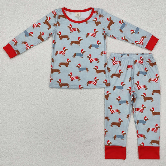 Baby Boys Pajamas Sibling Christmas Dachshund Top Pants Pajamas Sets BLP0515