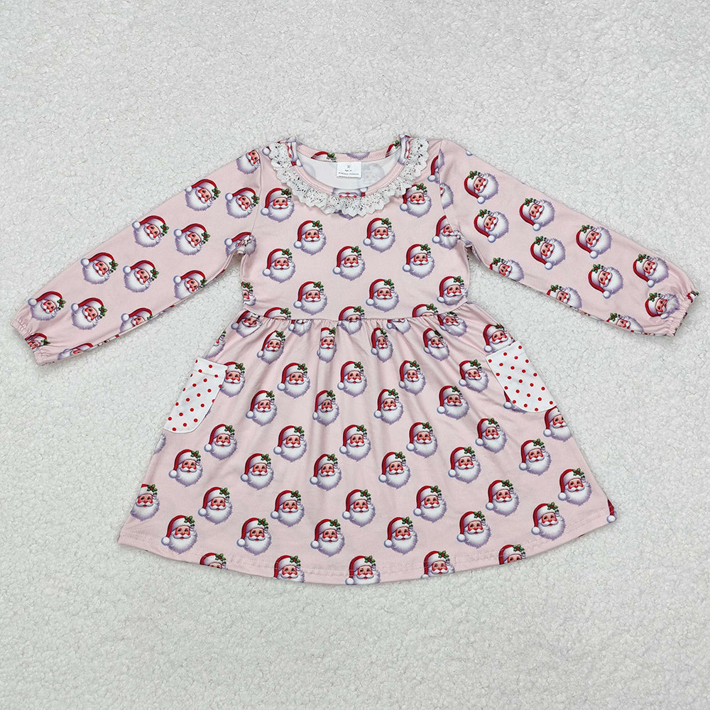 Baby Girls Dress Christmas Pink Santa Pockets Knee Length Dresses GLD0839