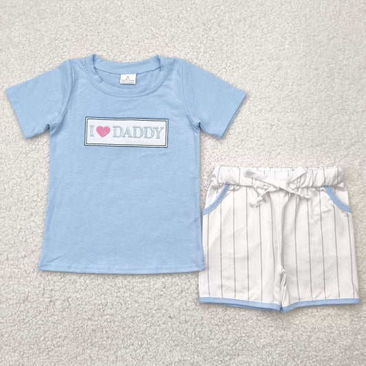 Embroidery Baby Boys Clothes I LOVE DADDY Top Stripe Pockets Shorts Sets BSSO1434 4.29