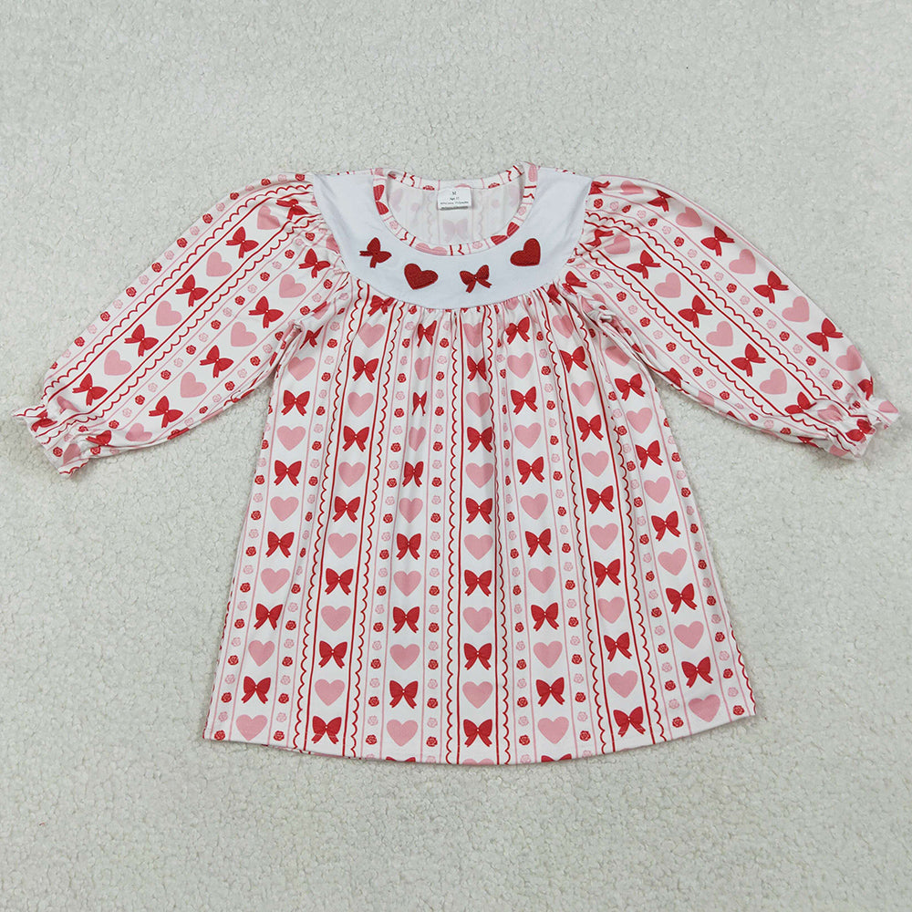 Baby Girls Dress Embroidery Bows Hearts Stripes Valentine Knee Length Dresses GLD1336 10.14