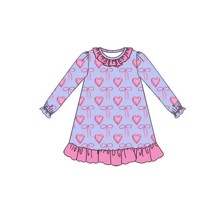 Preorder (moq 8)Baby Girls Pink Bows Hearts Valentine Ruffle Knee Length Dresses 9.9