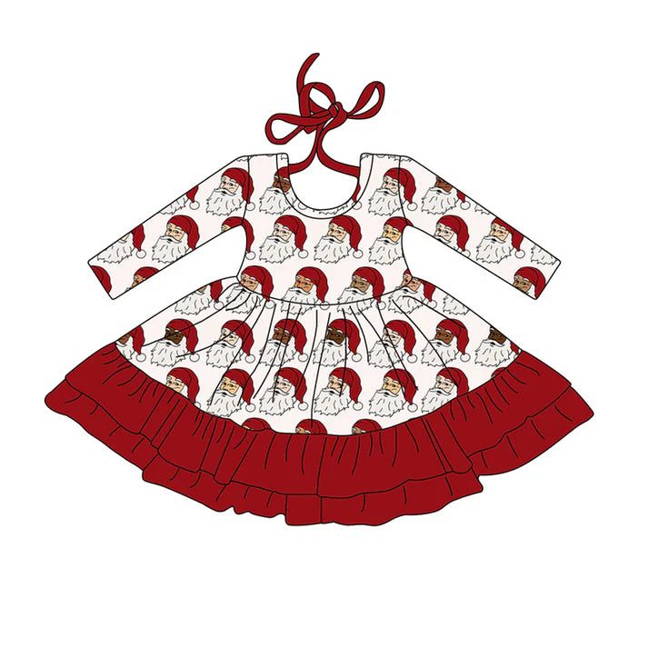 Preorder (moq 5)Baby Girls Long Sleeves Red Santa Plaid Ruffle Knee Length Dresses 7.26