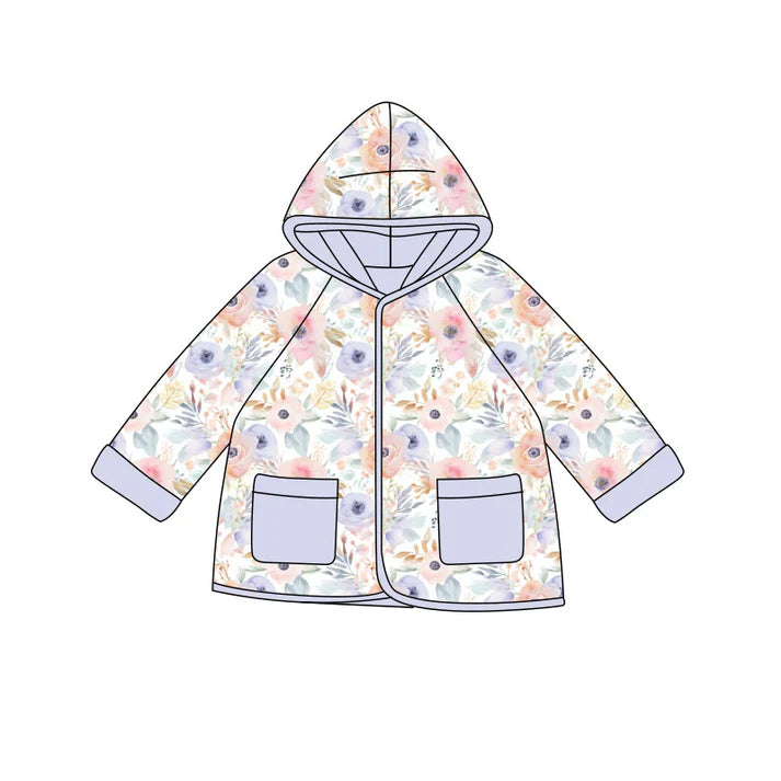 Preorder(moq 5) Baby Girls Pink Lavender Floral Pockets Zipper Hoodies Jacket Top 10.9