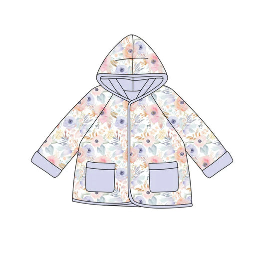 Preorder(moq 5) Baby Girls Pink Lavender Floral Pockets Zipper Hoodies Jacket Top 10.9