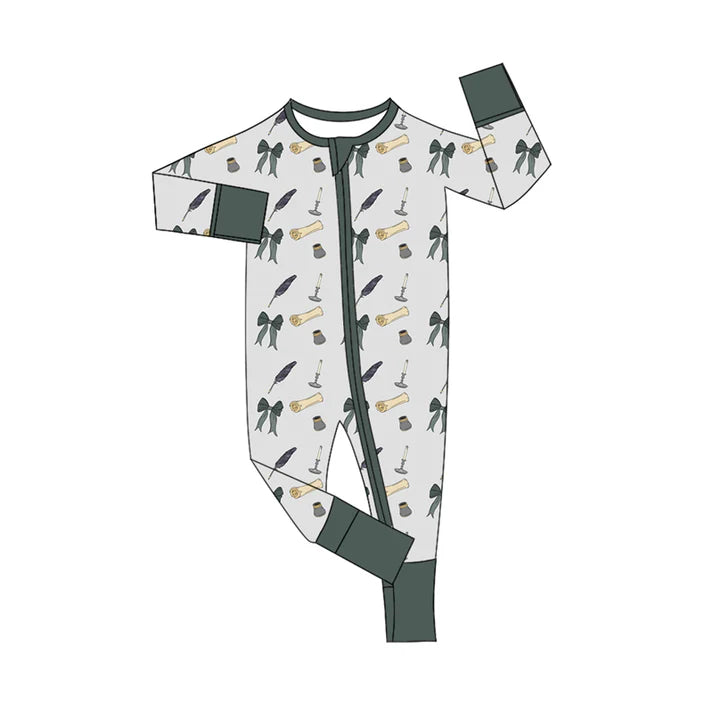 Preorder moq 5 Baby Infant Boys Long Sleeves Bows Letter Plaid Zipper Romper 7.15