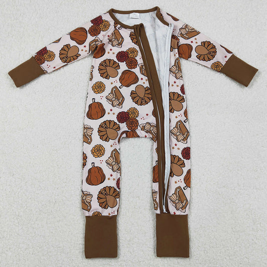 Baby Boys Rompers Pie Turkey Pumpkins Thanksgiving Zipper Footie Rompers LR2690 10.20