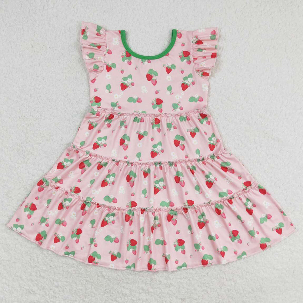 Baby Girls Dress Strawberry Flutter Sleeve Knee Length Dresses GSD1087