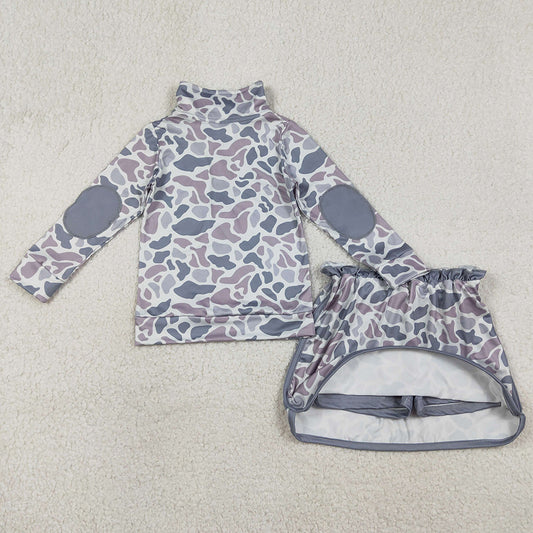 Baby Girls Clothes Southern Light Grey Camo Zip Pullover Skirt Shorts Clothes Sets GLD1548 1.12