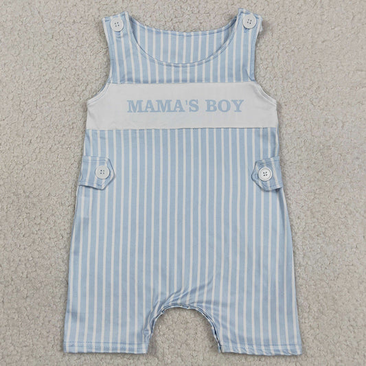 Baby Boys Rompers Sleeveless Light Blue Stripe Mama's Boy Short Rompers SR3972