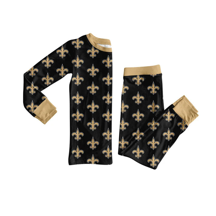 Preorder (moq 5)Baby Girls Black Long Sleeves Team Trident Plaid Top Pants Pajamas Set 7.12