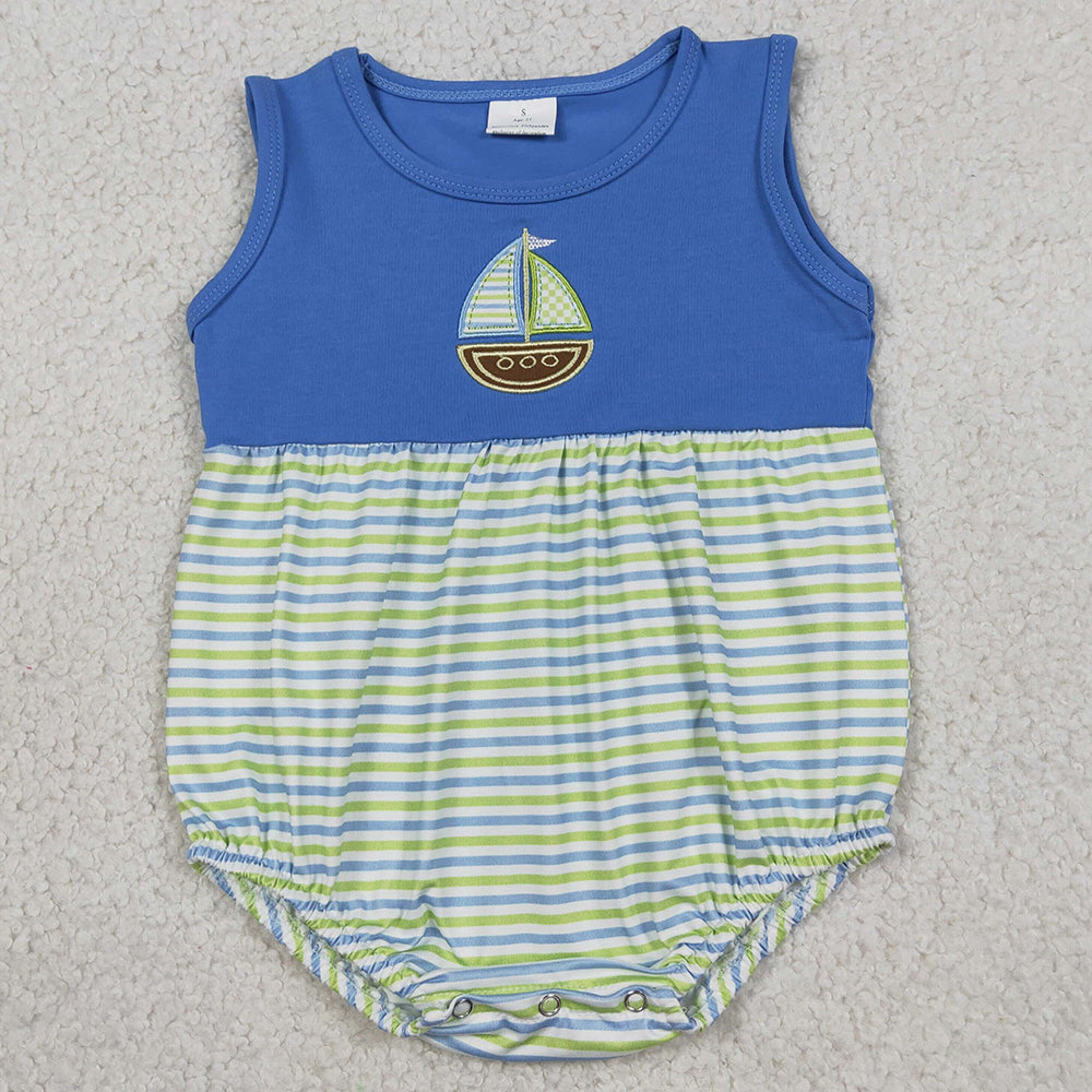 Baby Boys Rompers Embroidery Boats Sleeveless Stripe Rompers SR3892