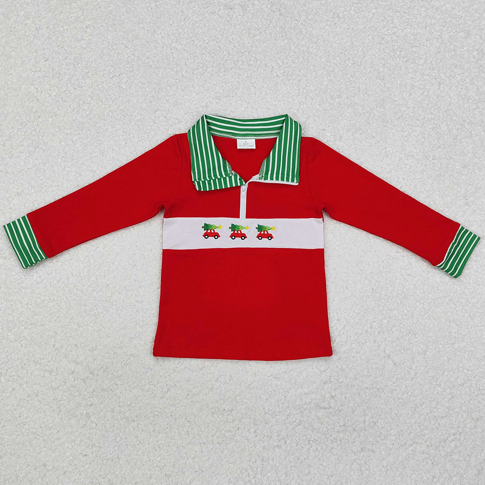 Baby Boys Clothes Tops Red Christmas Tree Cars Zip Long Sleeve Pullovers Tops BT0930