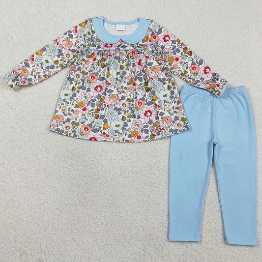 Baby Girls Clothes Colorful Flowers Collar Tunic Legging Pants Clothes Sets GLP3168