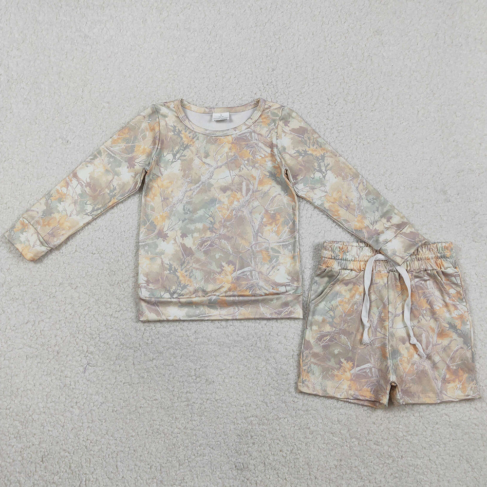 Baby Girls Clothes Southern Leaves Camo Long Sleeve Top Pockets Shorts Clothes Sets GLS0058