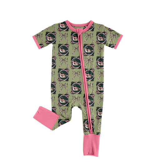 Preorder (moq 8)Baby Girls Bows Ducks Checked Western Zipper Footie Rompers 9.13