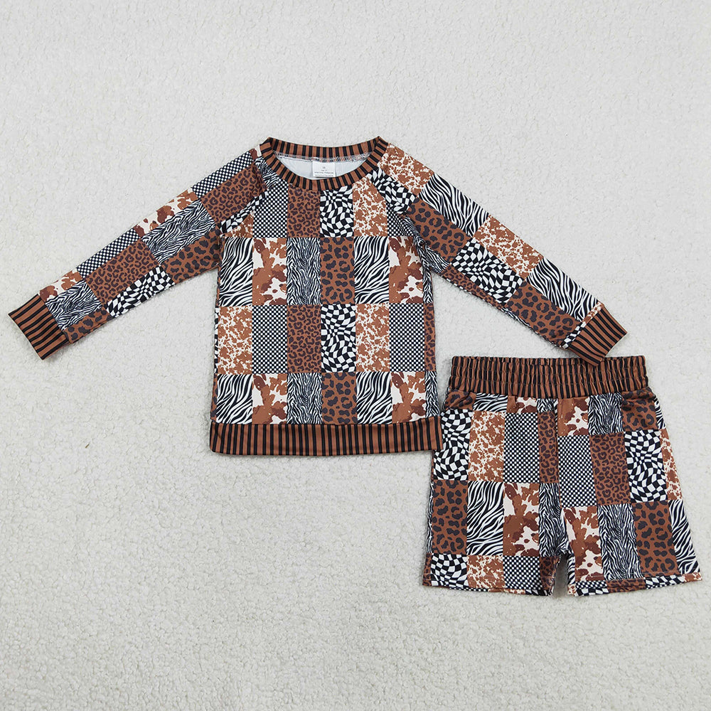 Baby Girls Clothes Leopard Cow Print Checked Top Shorts Western Clothes Sets GLS0079