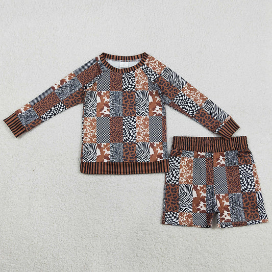 Baby Girls Clothes Leopard Cow Print Checked Top Shorts Western Clothes Sets GLS0079