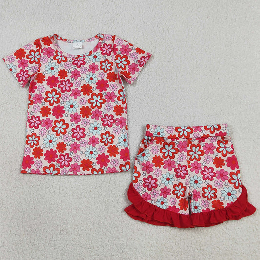 Baby Girls Clothes Colorful Small Flowers Top Ruffle Shorts Clothes Sets GSSO3471