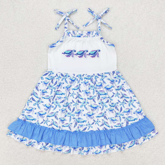 Baby Girls Dress Straps Turtles Ruffle Knee Length Dresses BSSO0916 GSSO1241 GSD1233