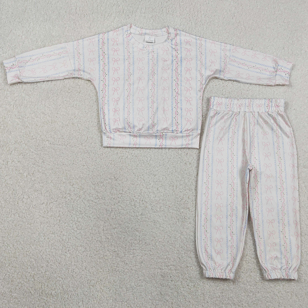 Baby Girls Clothes Bows Flowers Stripe Top Jogger Pants Pajamas Clothes Sets GLP3238