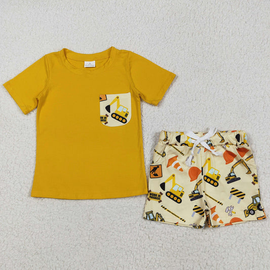 Baby Boys Clothes Tractor Pocket Tee Shirts Shorts Clothes Sets BSSO0529 5.23