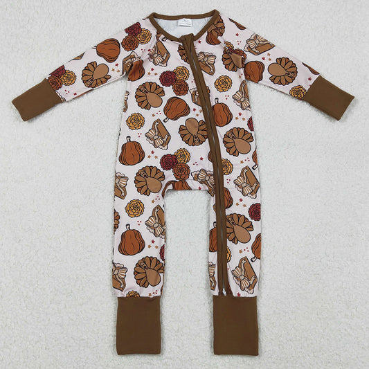 Baby Boys Rompers Pie Turkey Pumpkins Thanksgiving Zipper Footie Rompers LR2690 10.20