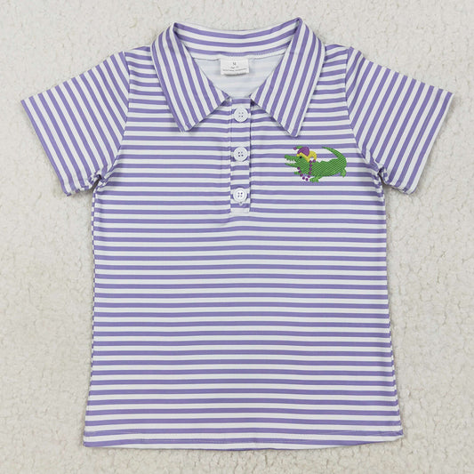 Baby Boys T-shirts Mardi Gras Stripes Crocodile Short Sleeve Tee Pullovers Tops BT1092