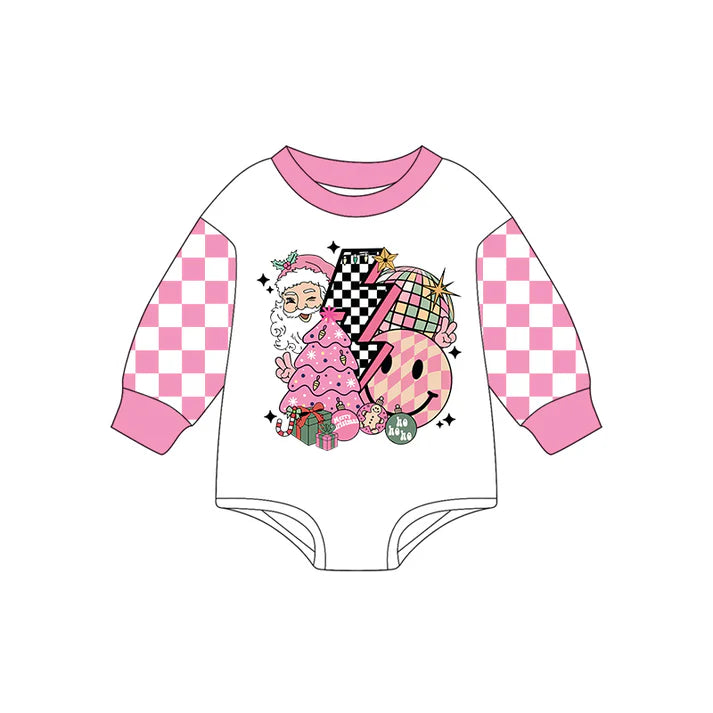 Preorder(moq 5)Baby Girls Pink Plaid Long Sleeves Santa Light Rompers 7.18